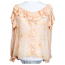 Free People Peach Pink Floral Boho Ruffle Shirt Size Small - £27.23 GBP