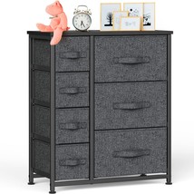 Black Pipishell Fabric 7-Drawer Storage Tower Dresser With Wood, And Entryways. - £53.87 GBP