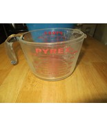 Vintage Pyrex Clear Glass 4 Cup Measuring Cup Red Letters Open J Handle - $8.90