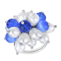 Vibrant Blue Cluster of Pearls, Stone, and Crystal Sterling Silver Ring - 5 - £9.95 GBP