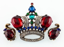 Trifari Sterling Silver Alfred Philippe Crown Brooch and Earrings Gorgeous - $15,796.79 MXN