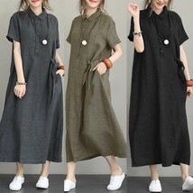 Linen Mini Shirt Dresses, Dresses with Pockets, Women&#39;s Clothing, Loose ... - £25.79 GBP