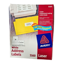 Avery Easy Peel Mailing Address Labels Laser 5160 1”x2 5/8” White - £10.94 GBP