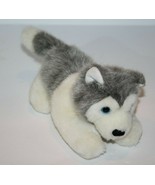 Aurora Husky Dog 7&quot; Furry Plush Puppy Lying Blue Eye Flocked Nose Small ... - £10.05 GBP