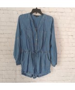Haute Monde Womens Romper Small Blue Tencel Chambray Button Down Long Sleeve - $24.99