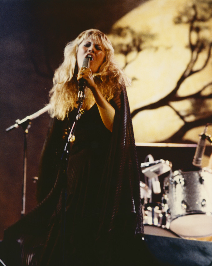 Stevie Nicks in black dress and cape performing on stage 11x14 Photo