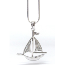 Crystal Stud Sailboat Pendant Necklace White Gold - £10.41 GBP