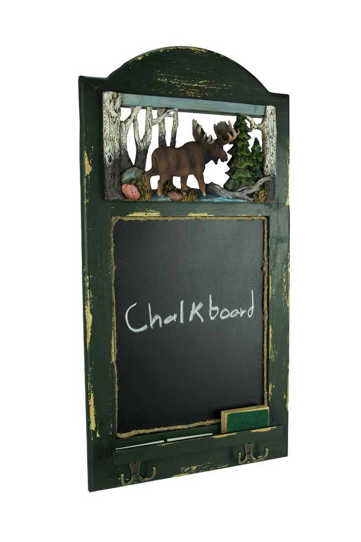 Primary image for Rustic Wood Frame Country Moose Hanging Chalkboard with Hooks
