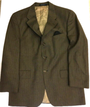 Chaps Ralph Lauren Suit Jacket Mens 43 Brown Wool Pinstripe Pocket Square Macy&#39;s - £19.38 GBP