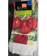 6 pc SAME PRINTED TERRY KITCHEN TOWELS SET, 15&quot; x 25&quot;, RED APPLES, PH - £17.12 GBP