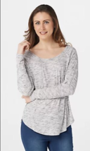 Lisa Rinna Collection Long Sleeve Ribbed Top (Hthr Limestone, X-Large) A375490 - £5.97 GBP