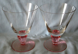 Fostoria Lyric Pink Stem Footed Wine Goblet Glass 4&quot;, Pair - $80.18