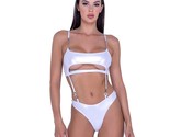 Metallic Iridescent Romper Chains Underboob Cut Out Detachable Thong Whi... - £43.10 GBP