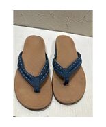Vionic Tasha Dark Blue Toe Post Sandal Flip Flop Studded Leather Strap W... - $54.00 CAD