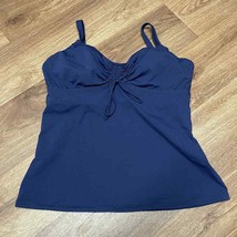 Lands End Size 6DD Tankini Swimsuit Top Navy Blue Solid Underwire Ruched - $27.72