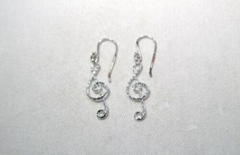Sterling Silver Signed FAS Diamond Cut Musical Note Dangle Earrings K639 - £38.46 GBP