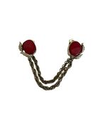 Vintage Red Cabochon Sweater Guard Double Chain Gold Tone Cardigan Clip - $19.80