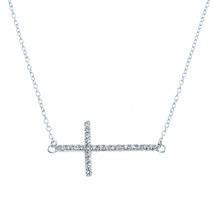 Sterling Silver Sideway Cross CZ Pendant with Adjustable 16" - 18" Fine Chain - $17.99