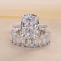 6Ct Cushion Emerald Simulated Diamond Bridal Wedding Ring Set Sterling Silver - £100.64 GBP
