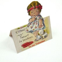 Vintage Valentine Cutout Card Stand Up Girl Crying Puppy Dog 1920s-30s UNSIGNED - £7.98 GBP