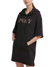 DKNY Womens Activewear Sport Printed logo Hoodie Dress Size Medium Color Black - £62.51 GBP