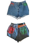 Vintage 90s Y2K Steel Denim Jean Shorts with Plaid Pockets High Rise Cut... - $49.49