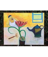 SUSAN A. LOCKWOOD "Vision" Modern Surrealist Abstract Original Oil on Ca... - $538.56
