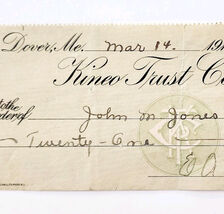 1914 Kineo Trust Company Bank Check E.A. Sampson Dover Maine Signed 6187... - $11.99 1914 Kineo Trust Company Bank Check E.A. Sampson Dover Maine Signed 6187... - $11.99