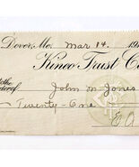 1914 Kineo Trust Company Bank Check E.A. Sampson Dover Maine Signed 6187... - $16.80 CAD