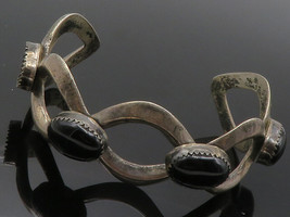 NAVAJO 925 Silver - Vintage Cabochon Cut Black Onyx Open Cuff Bracelet - BT4817 - £146.87 GBP