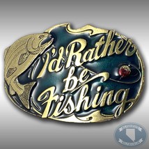 Vintage Belt Buckle 1985 I&#39;d Rather Be Fishing Bass Fish USA Made By The Great - £35.58 GBP