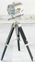 Nautical Table Lamp Searchlight Spot Light With Black Tripod Wooden Stand - $259.58