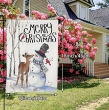 Merry Christmas Snowman w/ Deer ~ Double Sided - Garden Flag ~ 12&quot; x 18&quot;... - $13.07