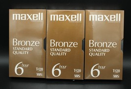 Lot of 3 Maxell T-120 Blank VHS Bronze Standard Quality 6 Hour Sealed New - £7.88 GBP