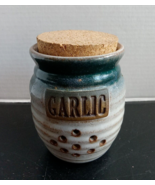 Studio Pottery Fresh Galic Keeper Jar Canister Signed Sits or Hangs 5&quot; Tall - $17.72