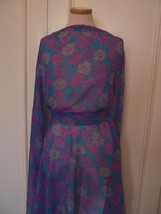 3.88yds Stunning Blue Purple Abstract Floral Print Pure Silk Chiffon Fabric - £61.39 GBP