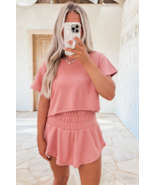 Blossom 2pcs Cropped Tee and Ruffle High Waist Skort Set - $20.51