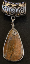 Large Vintage Native Pendant - Silver Tone / Brownish Color Stone - £11.21 GBP