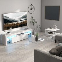 Modern White LED TV Stand for 55&quot; TVs | Glossy Entertainment Console - $158.99