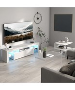 Modern White LED TV Stand for 55" TVs | Glossy Entertainment Console - $2,867.78 MXN
