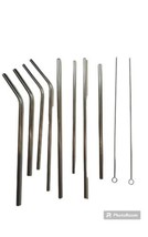 Stainless Steel Straw Set 10 Pc With Bag - £10.98 GBP