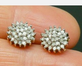 Womens 1.50 Ct Round Cut Diamond Cluster Stud Earrings 14K White Gold Pl... - £67.98 GBP