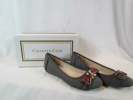 NIB Charter Club Gray Mary Jane Flat Slipper Wool Texture W/ Plaid Bow 5 M - £31.18 GBP