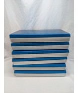 Set Of (6) Blue Silver Metal Tin Containers 11&quot; X 7&quot; X 1 1/2&quot; - £22.15 GBP