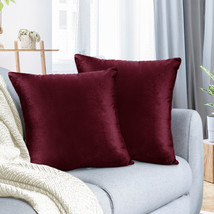 Burgundy 16&quot;x16&quot; Throw Pillow Covers Set 2 Sofa Velvet Cushion Cases - £21.02 GBP