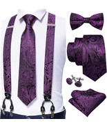 Purple Bowtie Necktie Clips Suspenders Adjustable Braces Handkerchief Cu... - $275.22 MXN