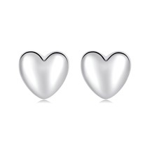 Bamoer 925 Silver Mini Heart-shaped Ear Studs for Women Fine Jewelry Simple Plat - $11.97