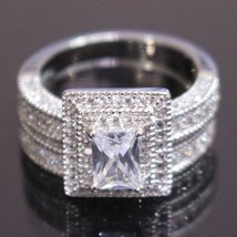 3Ct Princesse Coupe Imitation Diamant Halo Fiançailles Anneau de Mariage Argent - £88.52 GBP