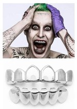 Custom Fit Silver Plated Joker Teeth Open Face Grillz Caps Top &amp; Bottom Set - £10.27 GBP