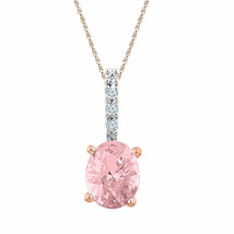 10kt Rose Gold Womens Oval Lab-Created Morganite Solitaire Pendant 7/8 Cttw - £304.90 GBP